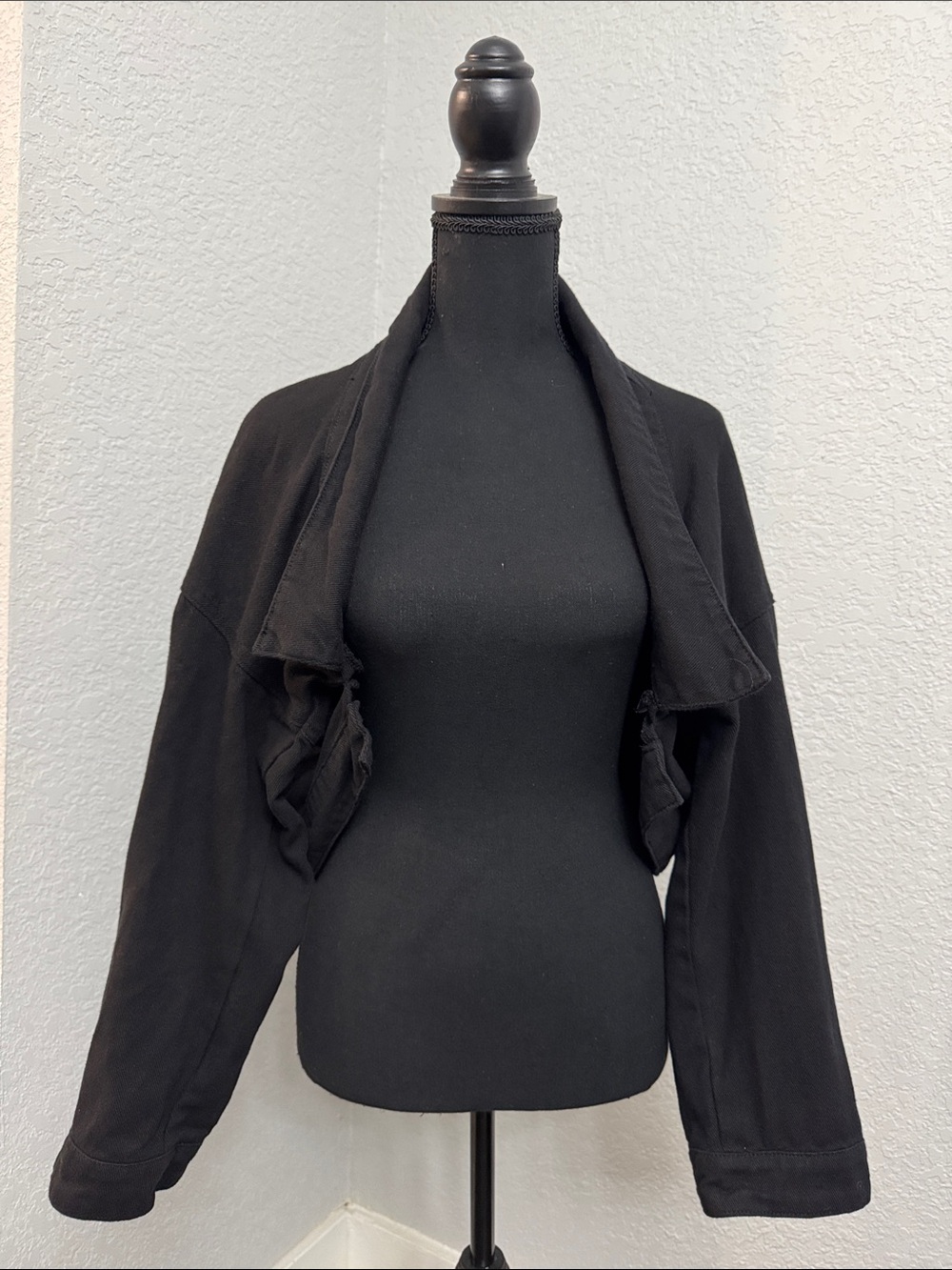 Black Open Front Cropped Denim Cardigan Jacket
